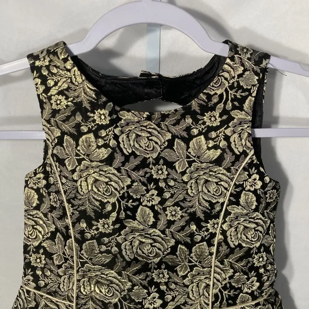 CHILDREN’S PLACE black gold floral jacquard sleeveless a-line dress 6